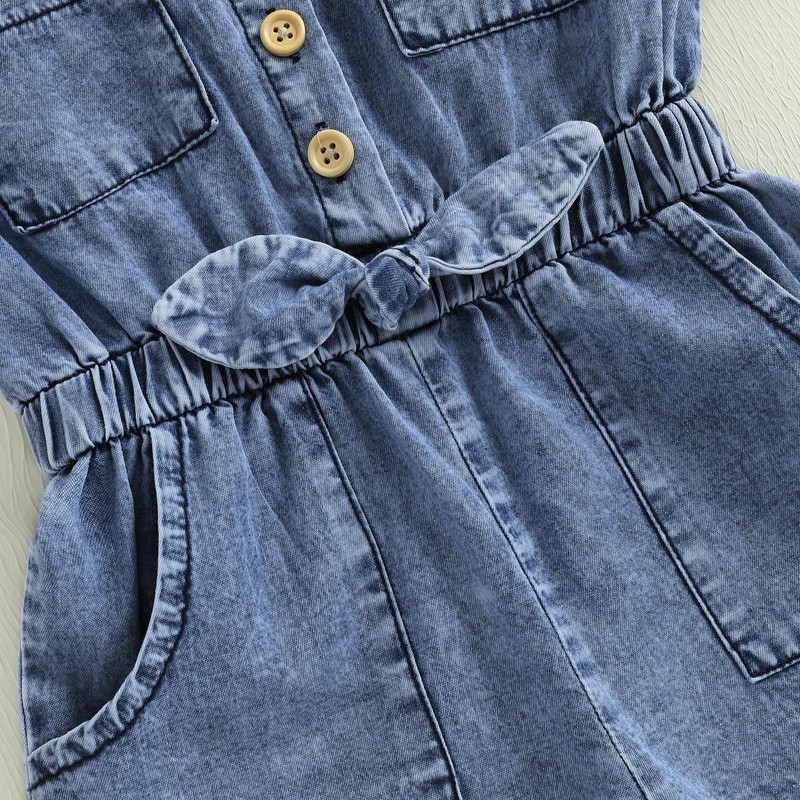 ZZLBUF Toddler Baby Girl Denim Jumpsuit Short Sleeve Jean Romper