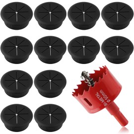 Desk Grommet, 2 Inch(50mm) Flexible Cable Grommet, Desk Hole Cover for Cables with Hole Saw,Plastic Cable Cord Wire Hole Cover for Desk, Table,Cabinet,Countertop and Other Furniture(Black,13Pack)