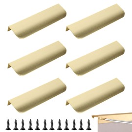Mistillion 6 Pack Brushed Gold Cabinet Handles, 80mm Anodized Aluminium Finger Edge Pulls, 64mm Hole Centres, Modern Concealed Drawer Pulls for Kitchen Cupboard Wardrobe Bathroom Furniture