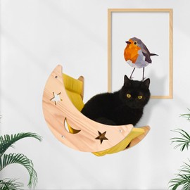 DITOSH Cat Hammock Moon Bed Wall Mounted Shelf Hammock Shelves and Perches Solid Wood Furniture Platforms Beds Hanging for Cats and Kitty Easy Installation-Single Moon