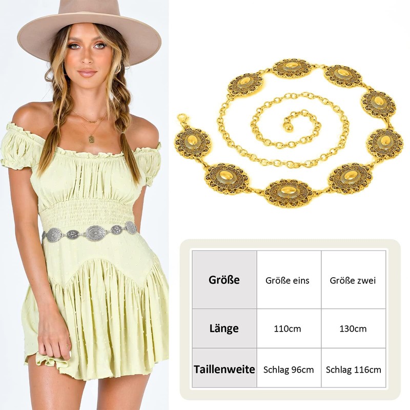 XZQTIVE Women's Boho Chain Belt for Dresses Jeans Western Cowgirl