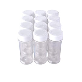 12 Pack of 6 Oz. Empty Clear Plastic Spice Bottles with White Sprinkle Top Lids For Storing and Dispensing Salt, Sweeteners and Spices - Food-Grade Spice Jars for Kitchen and Home Spice Organization