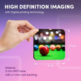 Destination Vinyl ltd Great Coasters (Set of 4) Square - Pool Table Game Snooker Drink Glossy Coasters/Tabletop Protection for Any Table Type #16480