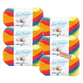 Lion Brand Yarn - Ice Cream - 6 Pack with Needle Gauge (Hokey Pokey)
