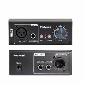 Rodyweil Mic Preamp with 19~75db Adjustable Gain Boost Balaneced Line Out and 48V for Dynamic, Condenser,Ribbon Microphone, Audio Interface, Audio Mixer