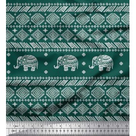 Soimoi Cotton Voile Fabric Aztec & Tribal Elephant Animal Printed Fabric 1 metre 42 Inch Wide