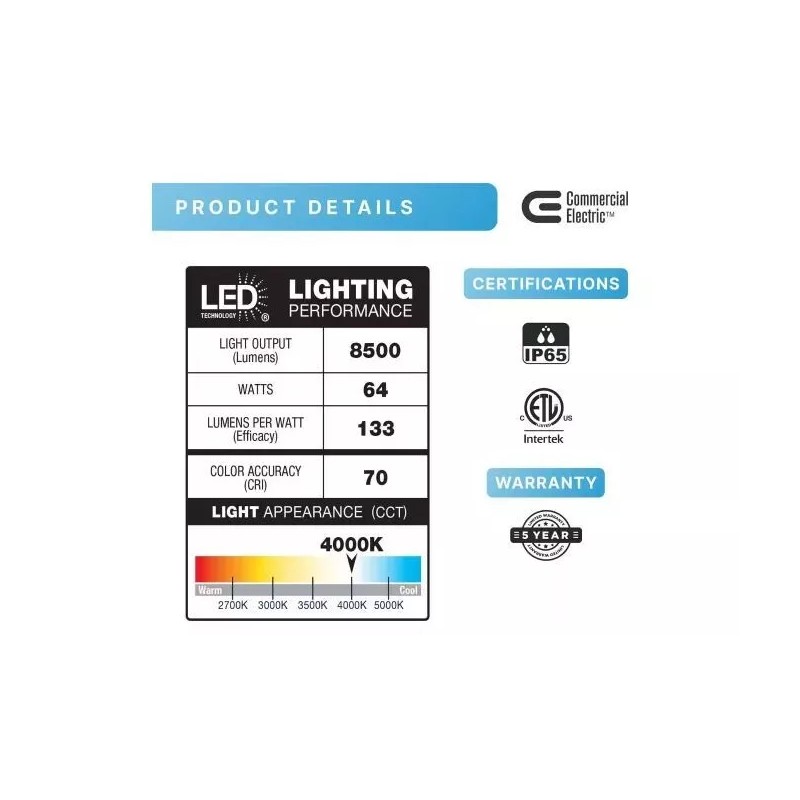 Commercial Electric 8500 Lumens LED Area Light - Dusk to
