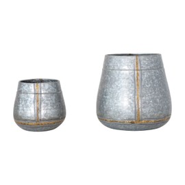 Creative Co-Op Galvanized Metal, Antique Zinc Finish, Set of 2 Planter Pot, 14" L x 14" W x 12" H, Silver