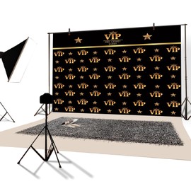 YongFoto 2.5 x 1.8 m Vinyl Photo Background VIP Red Carpet Event Crown Stars Black Photo Photography Party Decoration Video Photo Studio Photo Shoot