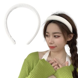 Wide Padded Headband for Women Girls White Puffy Headband for Thick Thin Hair Soft Sponge Head Bands for Teen Girls Simple Basic Hair Accessories for Women Girls