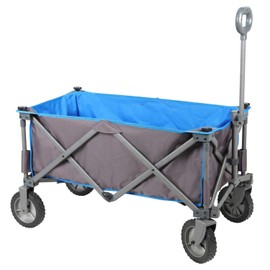 PORTAL Collapsible Folding Utility Wagon Quad Compact Outdoor Garden Camping Cart with Removable Fabric (Removable Fabric, Grey/Blue)