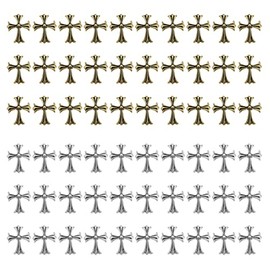 60PCS Cross Nail Art Charms Metal 3D Punk Nail Ornaments for Manicure Nail Art Craft DIY Nail Accessories Decoration Supplies Bronze & Antique Silver
