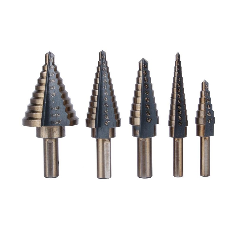 Cocoarm HSS Step Drill 5 Pieces Cone Drill Set Titanium