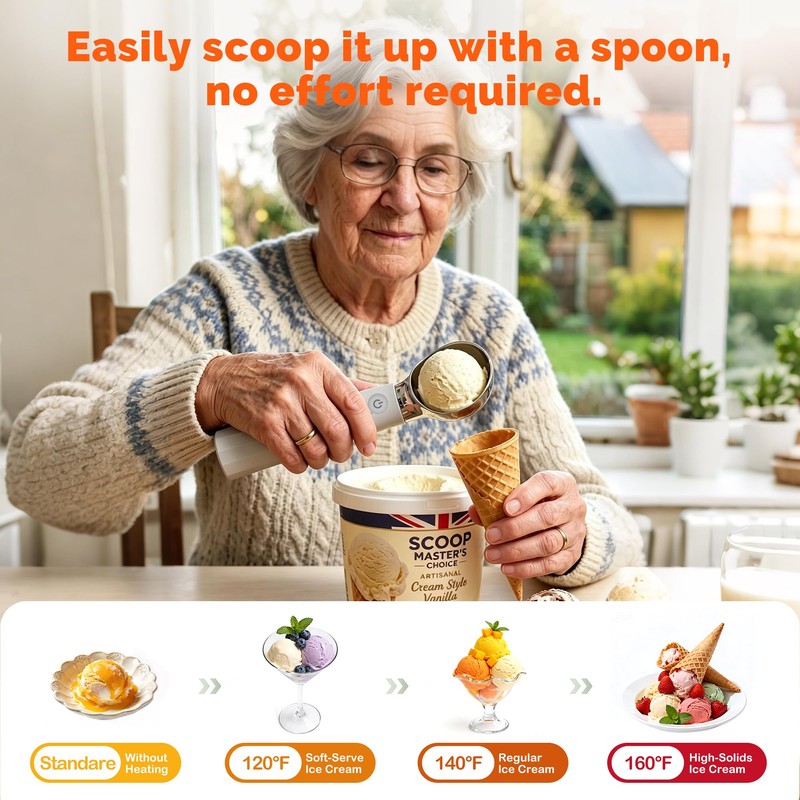 Heated Ice Cream Scoop, Rechargeable Removable Battery, 30s Heat to