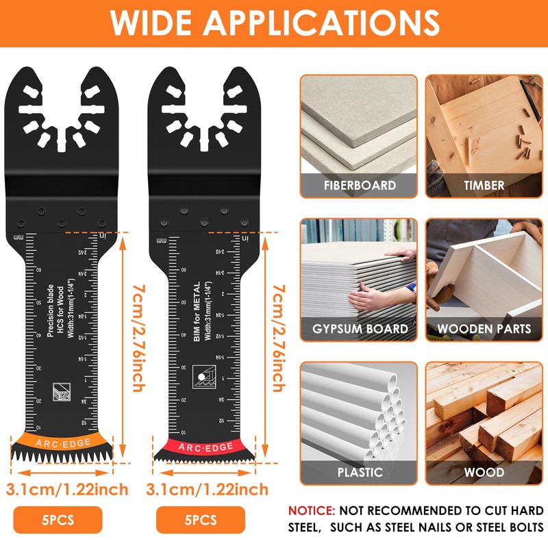 10Pcs Oscillating Saw Blades Set Quick Release Extra-Long Reach Bi-Metal