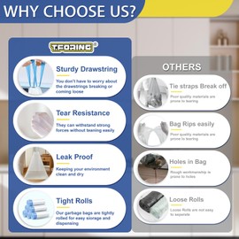 T.FORING 150 Count 6 Gallon Trash Bags Drawstring - 1.1 Mil Heavy Duty Medium Garbage Bags,22.5 Liter Strong Plastic Can Liners Unscented,Thick Waste Basket Bags for Bathroom Office Kitchen