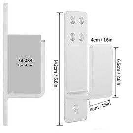 Door Barricade Brackets, 2x4 Heavy Duty Door Bar Holder Brackets, 2 Pack Drop Open Bar Holder, Thick 4mm Iron Metal U Bracket, Gate Bar Holder for Home Security Brace Bar (White)