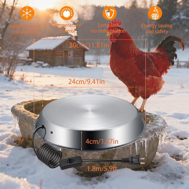 12in Chicken Warer Heater for Winter,5 Gallon Chicken Water Heated