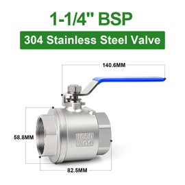 TAISHER 1 PCS 1-1/4 Inch FBSP Heavy Duty Full Porat Ball Valve 304 Stainless Steel with Blue Handles