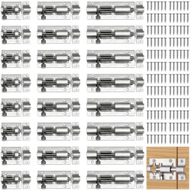 NINGYER 24 Pieces Sliding Latch, Stainless Steel Deadbolt Lock with 144 Screws, Sliding Lock, Bolt Latch for Garden Gate, Bathroom, Shed, Windows (3 Sizes)
