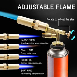 TECHPLUS Copper Alloy Butane Torch Head - Adjustable Flame Kitchen Torch, Handheld Blow Lighter for Culinary, BBQ, Baking, Cooking,Creme,Soldering