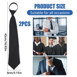 RRICHH Set of 2 Ties for Men Tie Black with Elastic Band Zip Adjustable Tie Set for Men Pre-Tied Knot Ties Father's Day Graduation Christmas Wedding