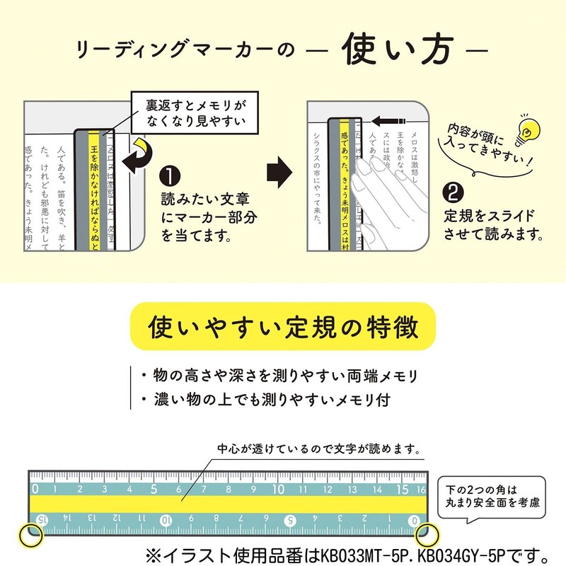 Kutsuwa KB033MT-5P Ruler, 6.3 inches (16 cm), Mint, Pack of