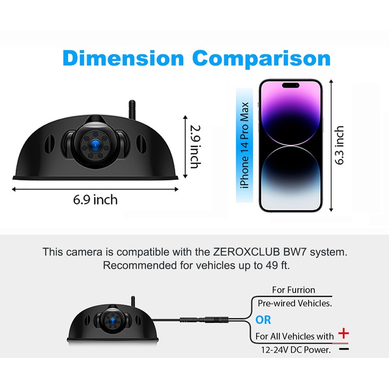 ZEROXCLUB Sharkfin Wireless Rear View Backup Camera for BW7, IR