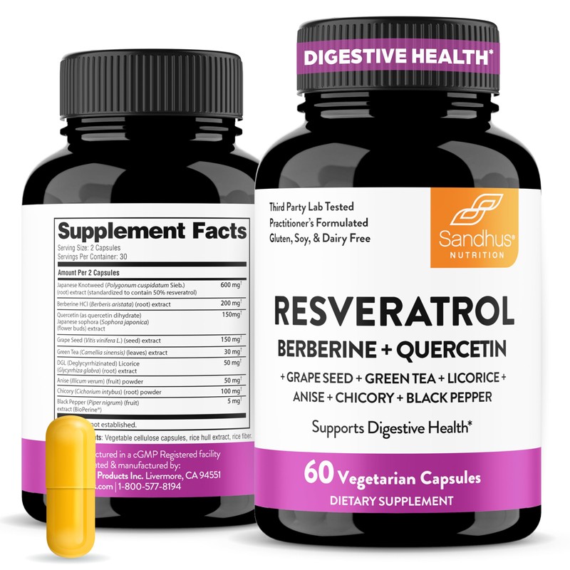 Sandhu's Resveratrol with Berberine for Gut Health | Digestive Supplement