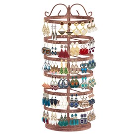 MODOWEY 6 Tier Rotating Earring Holder Organizer, Adjustable Metal Earring Display Stand Rack, 264 Holes Earring Tree Organizer for Women Girl (Bronze)