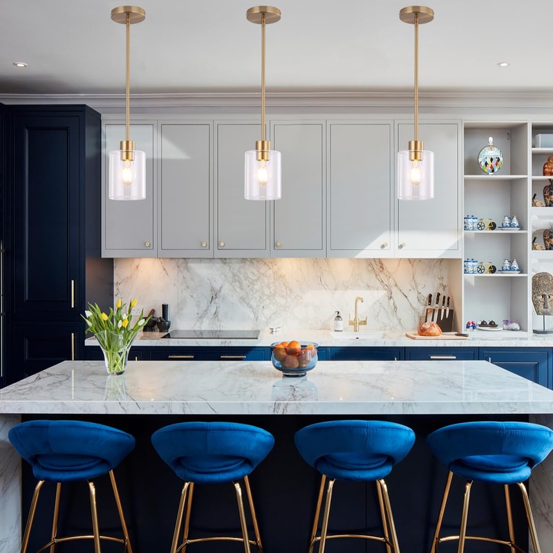 KLSS Brass Pendant Lights Kitchen Island,Modern Farmhouse Clear Glass Pendant