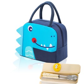 AYSYR Insulated Lunch Bags Kids, Waterproof Kids Lunch Bag, Reusable Boys Girls Lunch Bag, Cartoon Dinosaur Boys Girls Dinner Bags for School Portable with Cutlery, Suitable for Children's Day