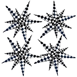 SYNUO 4Pcs Star Balloons, 26 Inch Iridescent Star Burst Exploding Star Foil Balloons, Suitable for Racing Birthday Party Baby Shower Bachelor Party Decoration Supplies (Black and White Checkered)