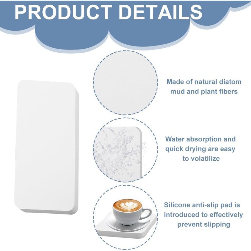 4Pcs Water Absorbent Diatomite Coasters, Kitchen Bathroom Sink Soap Holder