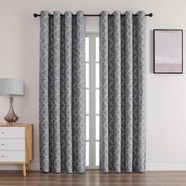 Airwill Full Blackout Curtains 90 Inches Long 2 Panels, Grommet Top Window Treatment Drapes with Circle Geometric Pattern (52 x 90 Inch, 2 Panels, Grey)