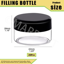 Mardatt 20Pcs 20 ml/ 0.7 oz Plastic Cosmetic Jars with Black Lids Pot Jars Plastic Cosmetic Containers Travel Size Sample Containers, Clear Plastic Empty Storage Jars for Lotions Powders Ointments