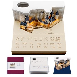3D Calendar 2025, Advent Calendar, 3D Tear Paper Calendar 2025, 3D Paper Sculpture Magic Castle Weekly Calendar, Creative Notepad with Lamp and Pen Holder, DIY Worktop Decorations