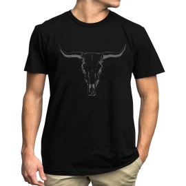 UNIQUEONE Vintage Mens Western Country Cowboy Shirts Boho Cow Skull Graphic Tees with Pattern Short Sleeve Concert ShirtsColor: Black, Size: Xl