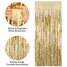2 Pack Fringe Curtains Backdrops, Foil Fringe Curtains, Door Streamers for Birthday Wedding Bridal Shower Holiday Graduation Party Decorations, Photo Booth Backdrops Champagne