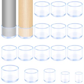 Hilitchi 20PCS Round Furniture Leg Caps 1.18" x 1" Anti-Slip Chair Leg Floor Protectors Vinyl Flexible Chair Leg Floor Protectors for Chair Table Bed(Transparent)