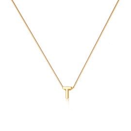 Gold Initial Necklaces for Women, Dainty 14k Gold Plated Letter Choker Necklace Cute Monogram T Necklace for women Tiny Pendant Necklace Simple Gold Jewelry Gift for Girls