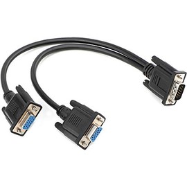Saisn VGA Y Splitter Cable, VGA 1 Male to VGA 2 Female Adapter Cable Dual VGA Monitor Y Cable for Screen Duplication - 1 Feet, Black (No Screen Extension)