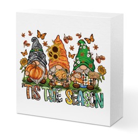 CQM Fall Decor Gnomes Decorations for Home, Fall Decorations for Home, Western Wood Box Sign, Sunflower Gnome Desk Decor Farmhouse Office Table Shelf Decors, Autumn Thanksgiving Gifts