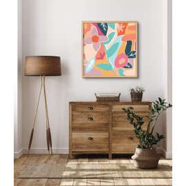 Kate and Laurel Blake Peace Love Flowers Framed Printed Acrylic Wall Art by Kate Aurelia Holloway, 24x24 Natural, Colorful Floral Art for Wall