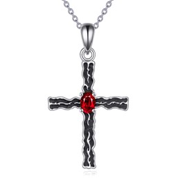 VONALA Cross Necklace for Women 925 Sterling Silver Birthstone Necklace Dark Pendant Necklace Black Cross Jewellery Gifts Birthday Gifts for Girls Women, Sterling Silver, Cubic Zirconia