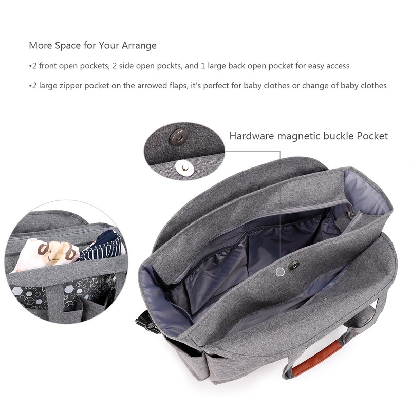 Diaper Bag Large Size Multi Pockets Gray Portable Diaper Tote