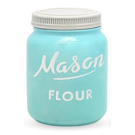 Mason Jar Flour Container - Decorative Canister for Flour - Durable Flour Storage for Ceramic Kitchen Canisters - Flour Sugar Storage Containers Ceramic Canister - Farmhouse Canisters with Lid (Blue)