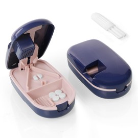 AOGOE Small Pill Tablet Cutter, Portable Pill Splitter for Small and Large Pills Cut in Half Quarter, Grinding & Cutting & Storage 3 in 1 Tablet Pill Dispenser with Brush for Elderly, Child, Dog, Cat