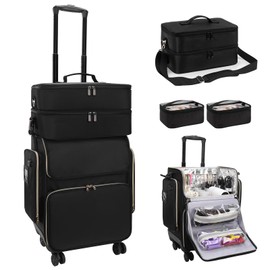 OCHEAL Hairstylist Traveling Case with a Large Makeup Travel Bag for Hairstylist, Hairdresser Bag with Detachable Pouch,360° Rotatable Wheelsfor Hairdressing Tool Organizer