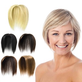 Clip in Human Hair Toppers Seamless Hairpiece Toupee for Women Lace Base Topper for Thicking Hair 8 Inch Bleach Blonde